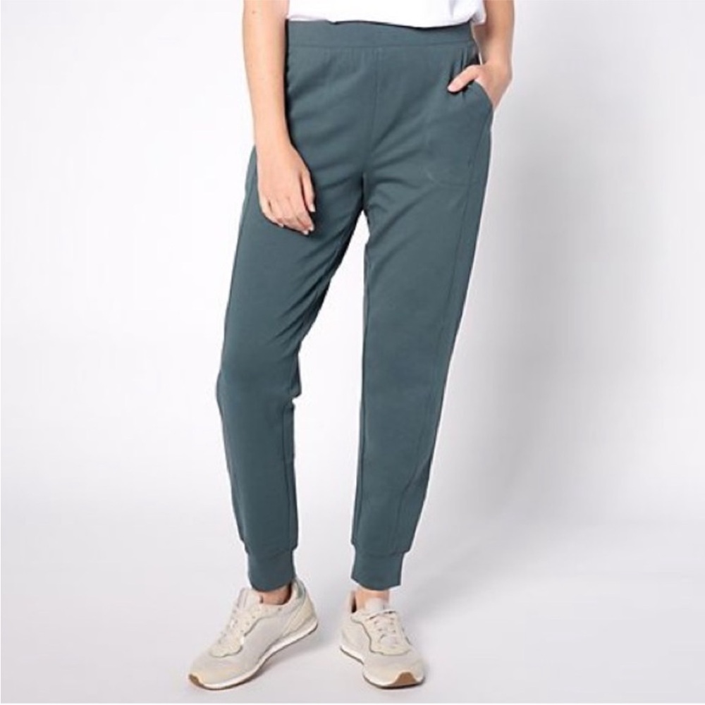 Denim & Co Active Olive Green French Terry Jogger Pants with Pockets, Size PS